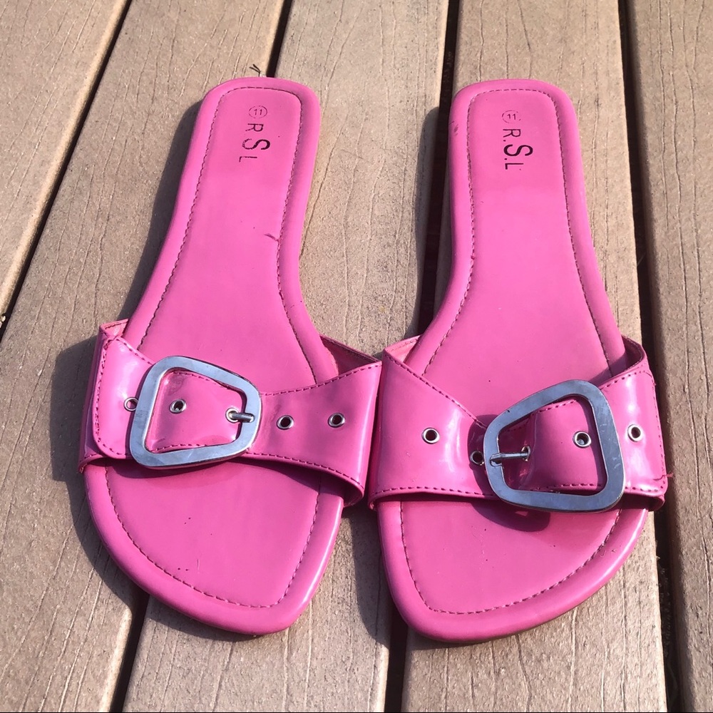 R.S.L. Hot Pink Slip On Buckle Flat Sandals